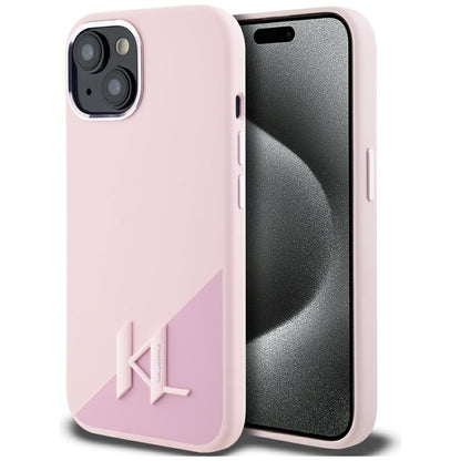 MagSafe-deksel for Apple iPhone 15, Karl Lagerfeld, Silicone Shadow Metal Initial, Rosa