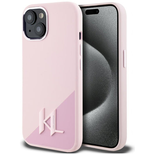 MagSafe-deksel for Apple iPhone 15, Karl Lagerfeld, Silicone Shadow Metal Initial, Rosa
