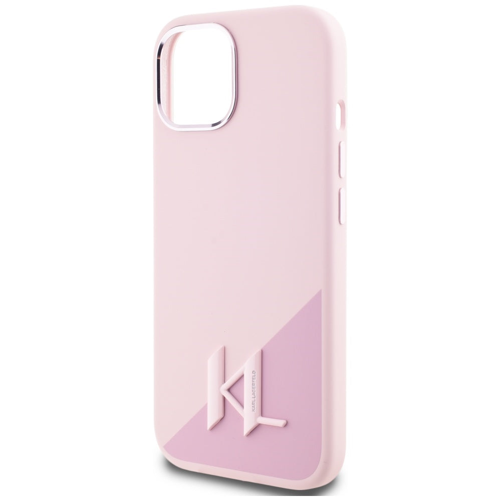 MagSafe-deksel for Apple iPhone 15, Karl Lagerfeld, Silicone Shadow Metal Initial, Rosa