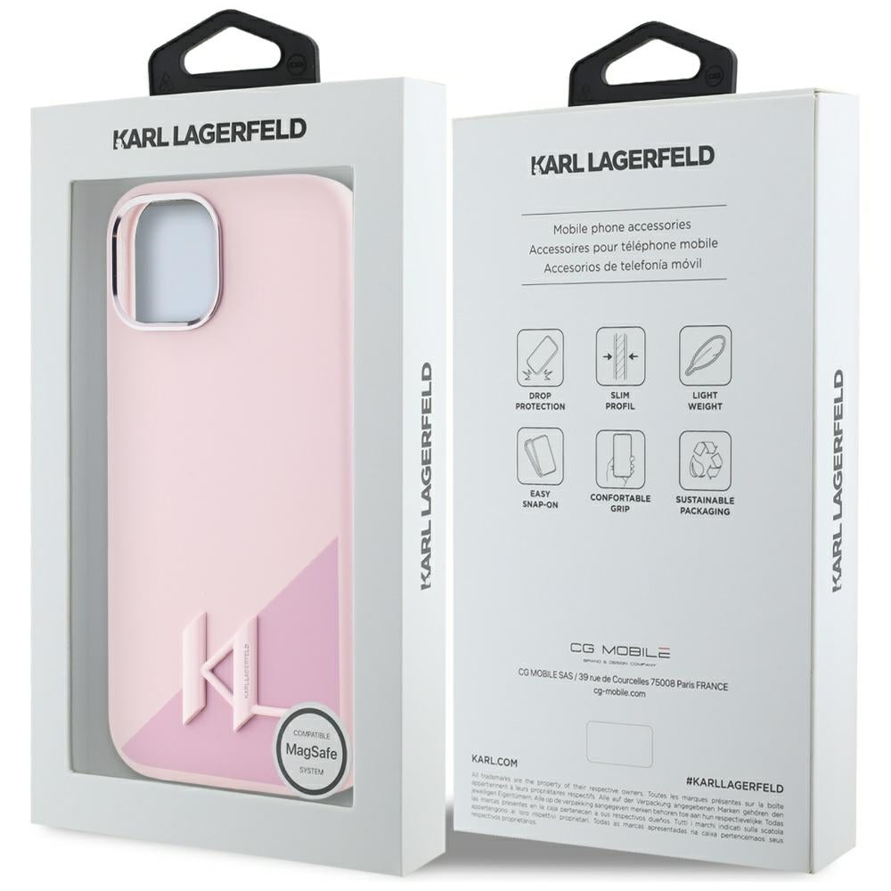 MagSafe-deksel for Apple iPhone 15, Karl Lagerfeld, Silicone Shadow Metal Initial, Rosa