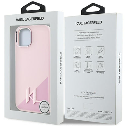 MagSafe-deksel for Apple iPhone 15, Karl Lagerfeld, Silicone Shadow Metal Initial, Rosa