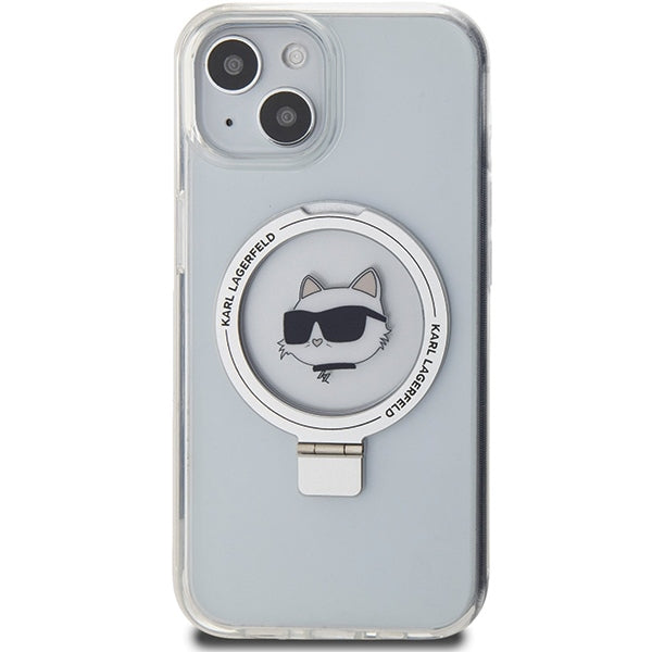MagSafe-deksel for Apple iPhone 15 Plus / 14 Plus, Karl Lagerfeld, Ring Stand Choupette's Head, Hvit