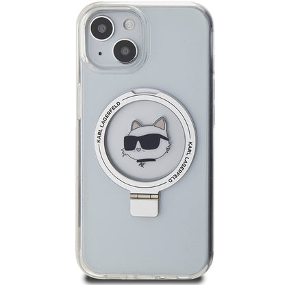 MagSafe-deksel for Apple iPhone 15 Plus / 14 Plus, Karl Lagerfeld, Ring Stand Choupette's Head, Hvit