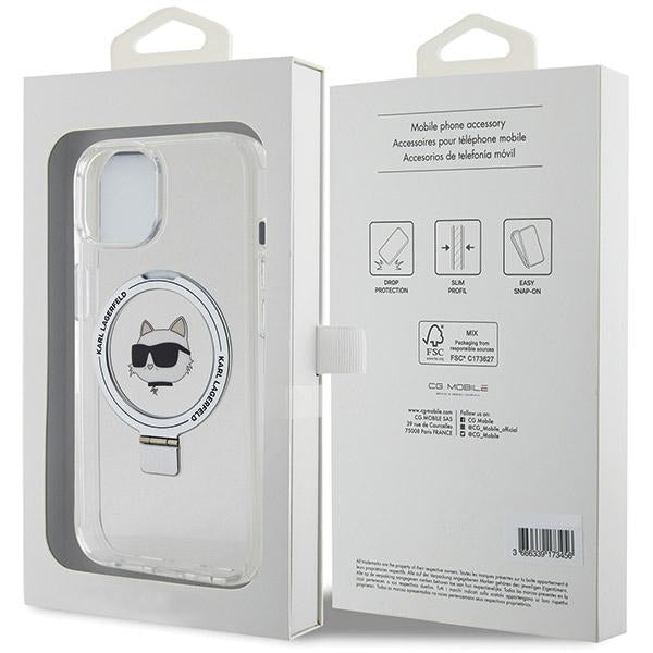 MagSafe-deksel for Apple iPhone 15 Plus / 14 Plus, Karl Lagerfeld, Ring Stand Choupette's Head, Hvit