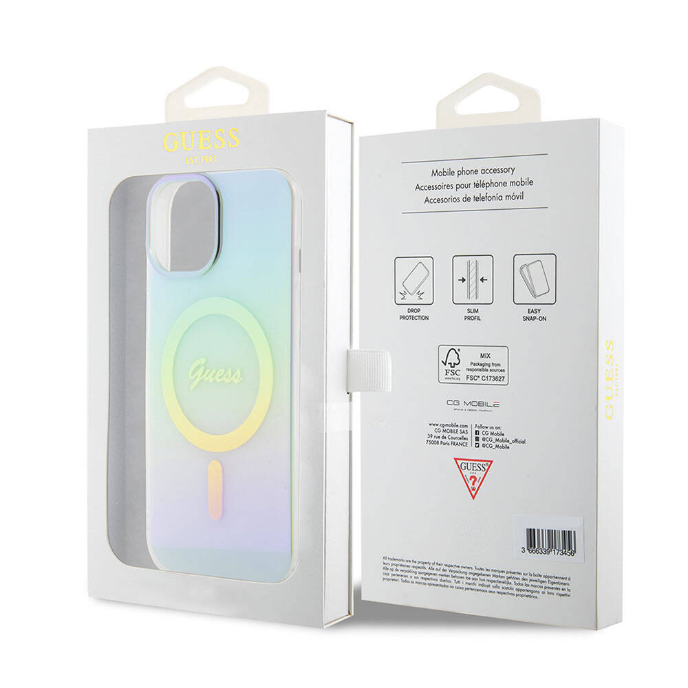 MagSafe-deksel for Apple iPhone 15 Plus, Guess, IML Iridescent, Turkis