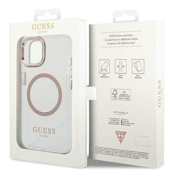 MagSafe-deksel for Apple iPhone 15 Plus, Guess, Metal Outline, Gull
