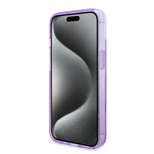 MagSafe-deksel for Apple iPhone 15 Plus, Guess, Ring Stand Script Glitter, Lilla