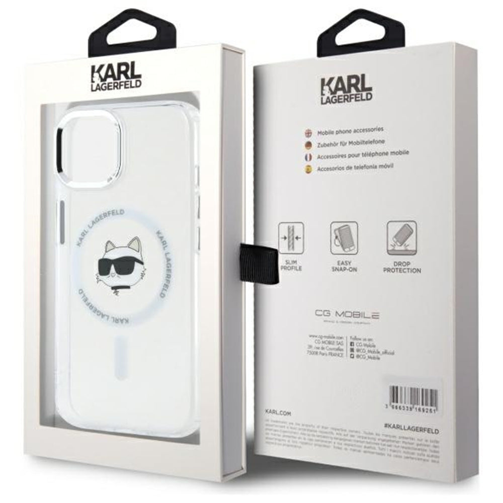 MagSafe-deksel for Apple iPhone 15 Plus, Karl Lagerfeld, IML Metal Choupette's Head, Hvit