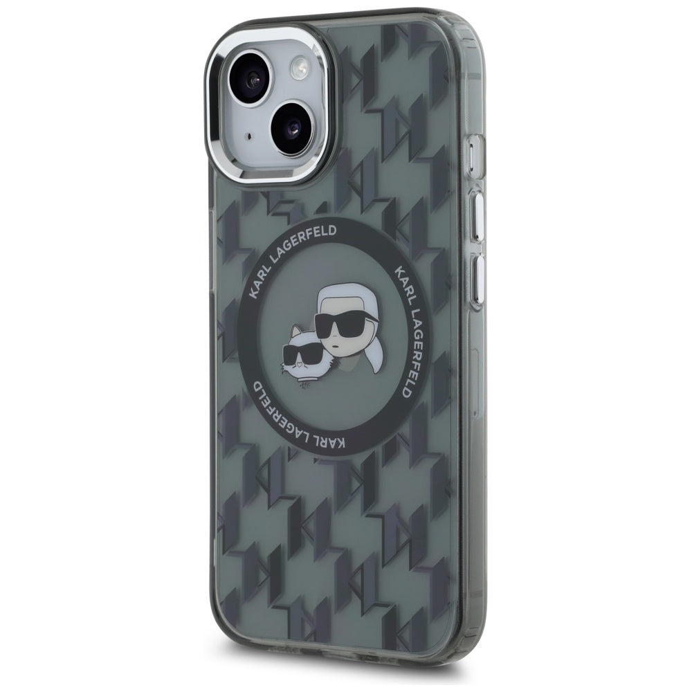 MagSafe-deksel for Apple iPhone 15 Plus, Karl Lagerfeld, IML Monogram Karl & Choupette's Heads, Svart
