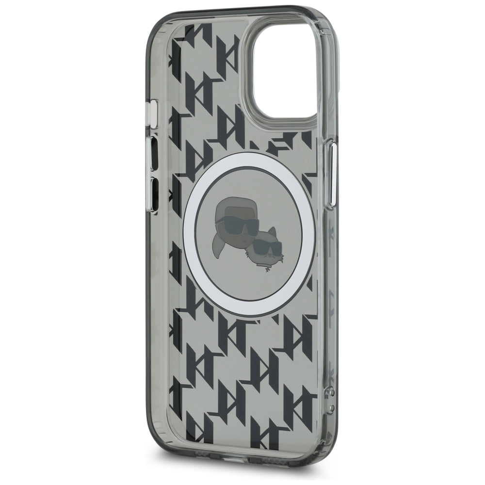 MagSafe-deksel for Apple iPhone 15 Plus, Karl Lagerfeld, IML Monogram Karl & Choupette's Heads, Svart