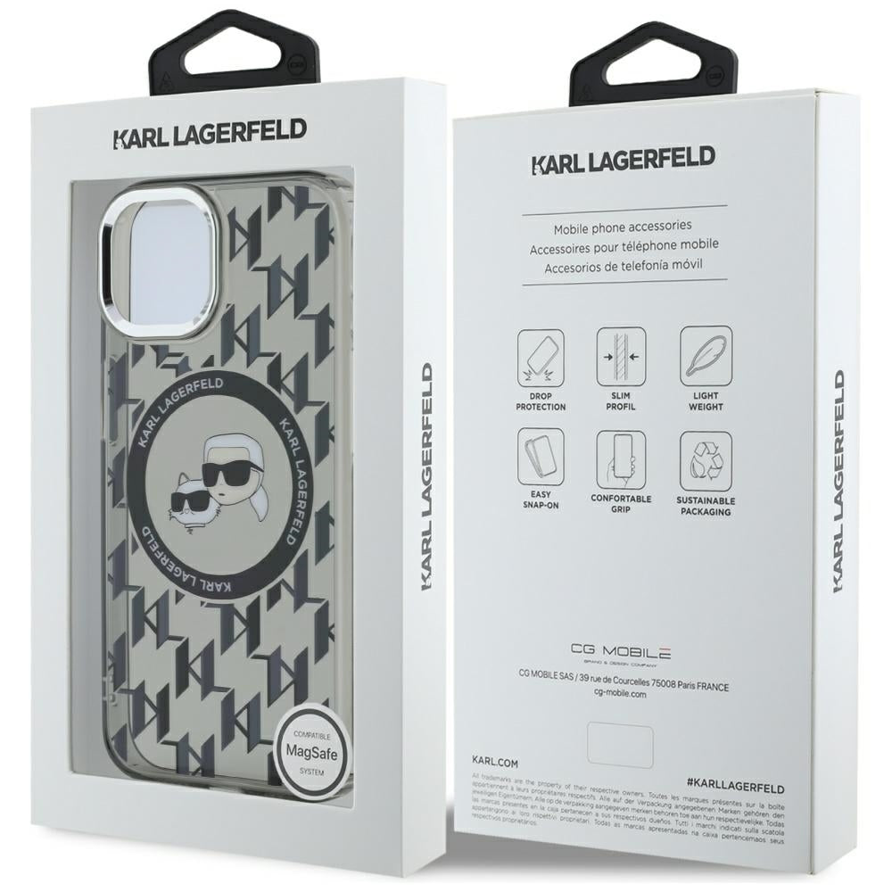 MagSafe-deksel for Apple iPhone 15 Plus, Karl Lagerfeld, IML Monogram Karl & Choupette's Heads, Svart