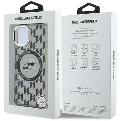 MagSafe-deksel for Apple iPhone 15 Plus, Karl Lagerfeld, IML Monogram Karl & Choupette's Heads, Svart