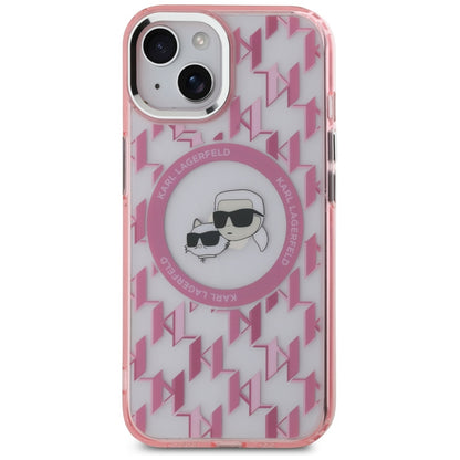 MagSafe-deksel for Apple iPhone 15 Plus, Karl Lagerfeld, IML Monogram Karl & Choupette's Heads, Rosa