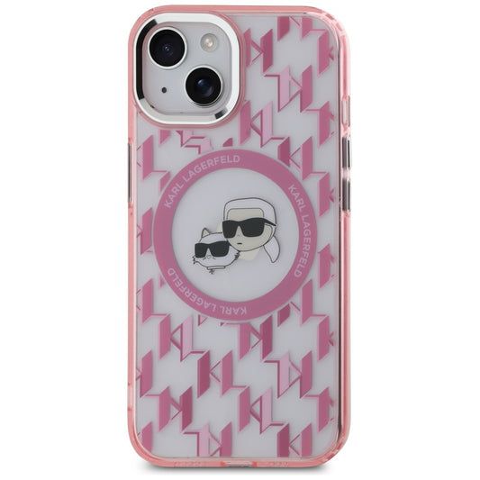 MagSafe-deksel for Apple iPhone 15 Plus, Karl Lagerfeld, IML Monogram Karl & Choupette's Heads, Rosa