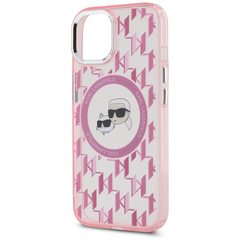 MagSafe-deksel for Apple iPhone 15 Plus, Karl Lagerfeld, IML Monogram Karl & Choupette's Heads, Rosa