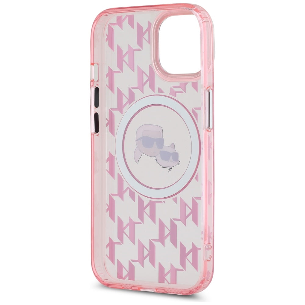 MagSafe-deksel for Apple iPhone 15 Plus, Karl Lagerfeld, IML Monogram Karl & Choupette's Heads, Rosa