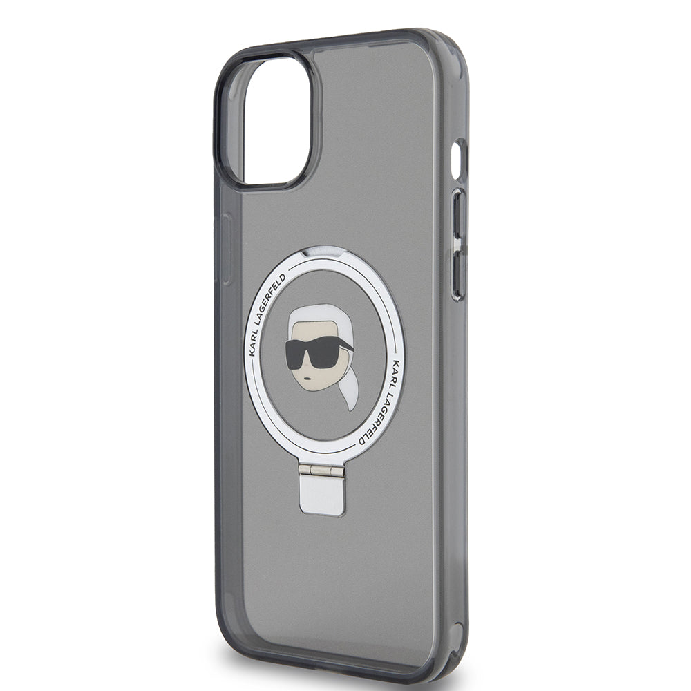 MagSafe-deksel for Apple iPhone 15 Plus, Karl Lagerfeld, Ring Stand Karl's Head, Svart