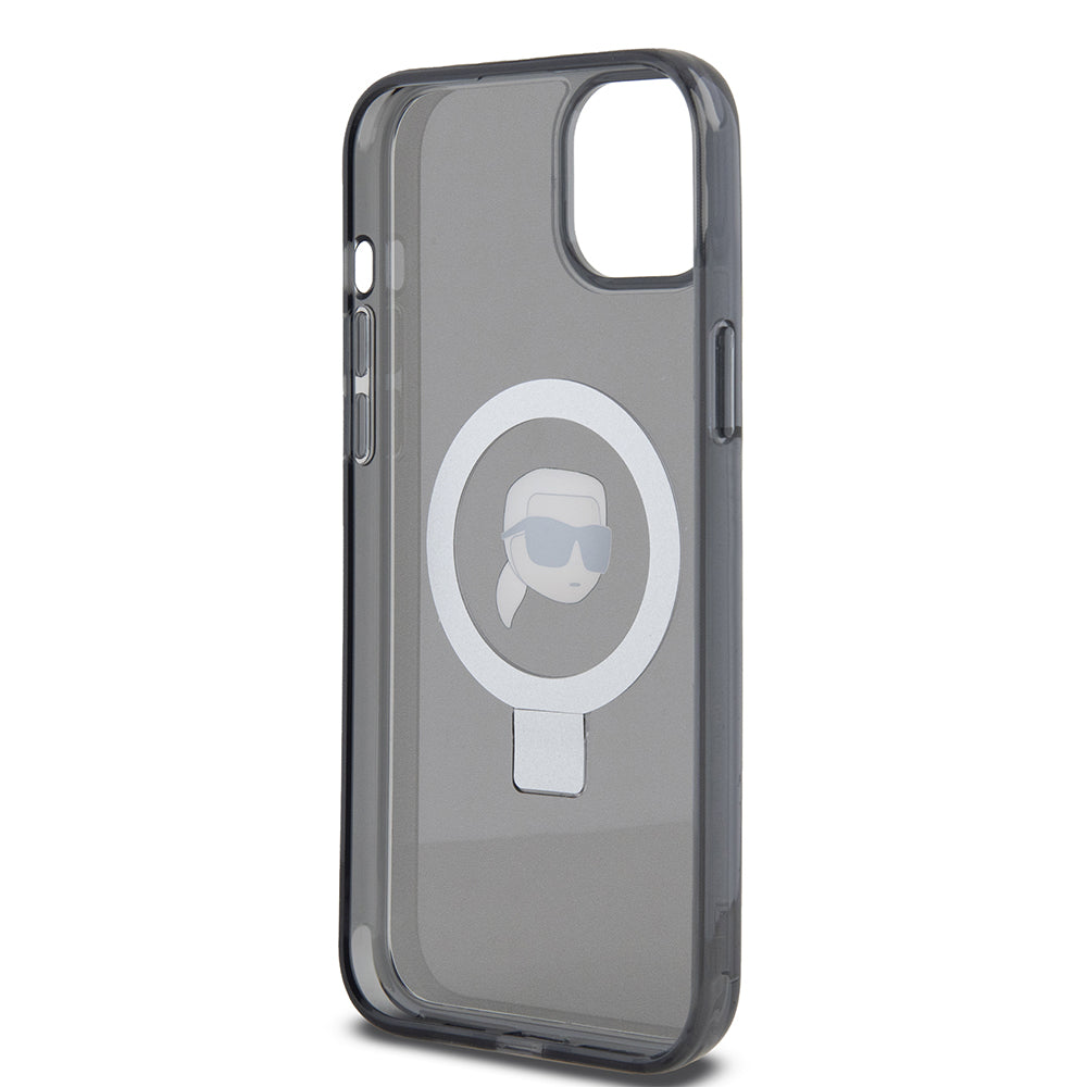 MagSafe-deksel for Apple iPhone 15 Plus, Karl Lagerfeld, Ring Stand Karl's Head, Svart