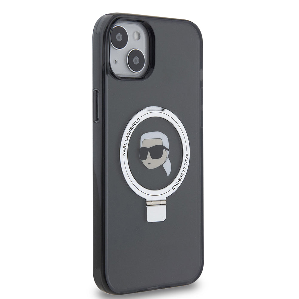 MagSafe-deksel for Apple iPhone 15 Plus, Karl Lagerfeld, Ring Stand Karl's Head, Svart
