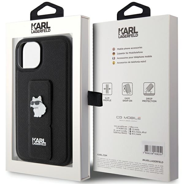 MagSafe-deksel for Apple iPhone 15 Plus, Karl Lagerfeld, Saffiano Gripstand Choupette, Svart
