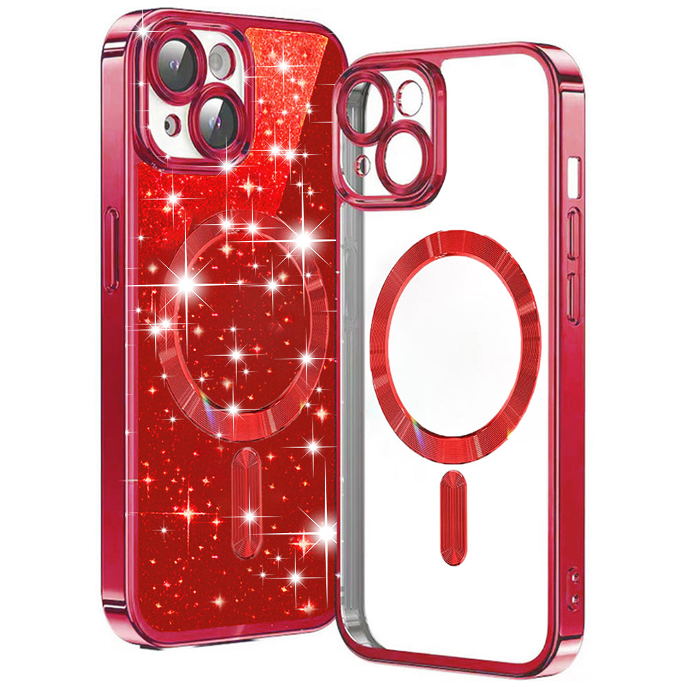 MagSafe-deksel for Apple iPhone 15 Plus, Techsuit, Luxury Glitter, Rød