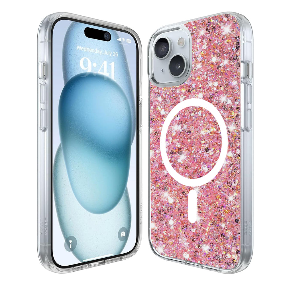 MagSafe-deksel for Apple iPhone 15 Plus, Techsuit, Glitrende Glitter, Magenta