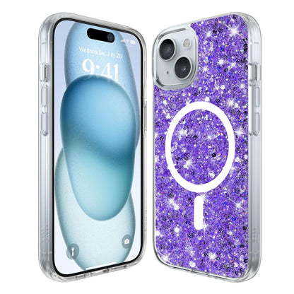 MagSafe-deksel for Apple iPhone 15 Plus, Techsuit, Glitrende Glitter, Lilla
