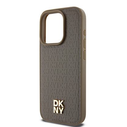 MagSafe-deksel for Apple iPhone 15 Pro, DKNY, Monogram Pattern Metal Logo, Brun