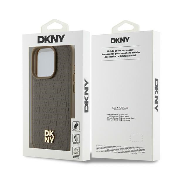 MagSafe-deksel for Apple iPhone 15 Pro, DKNY, Monogram Pattern Metal Logo, Brun