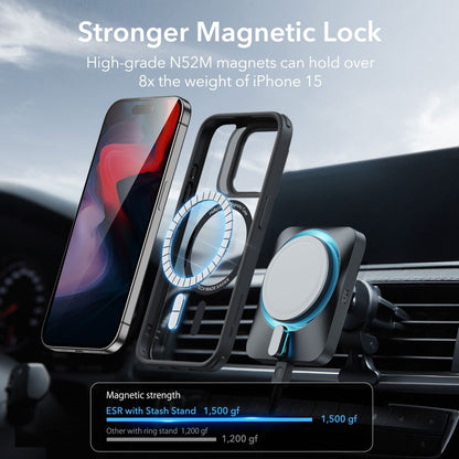 MagSafe-deksel for Apple iPhone 15 Pro, ESR, Classic Hybrid Kickstand, Svart Transparent