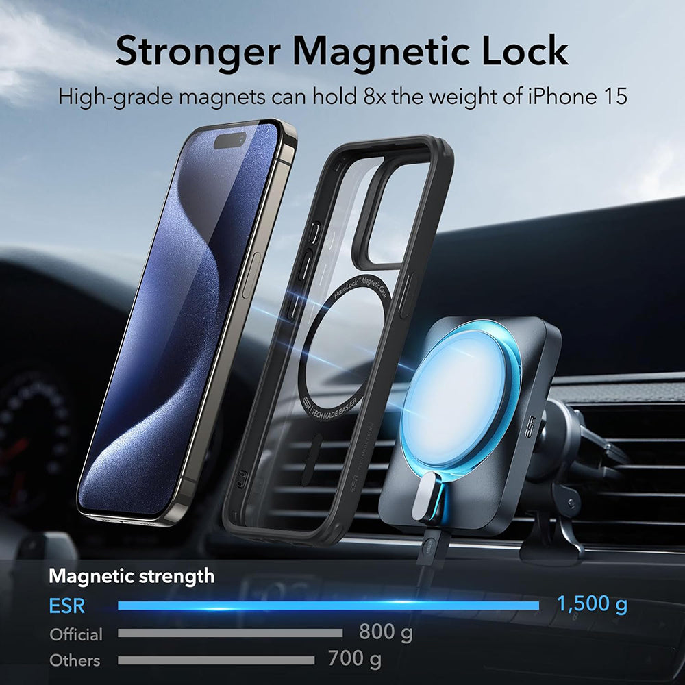 MagSafe-deksel for Apple iPhone 15 Pro, ESR, Classic Hybrid, Svart Transparent