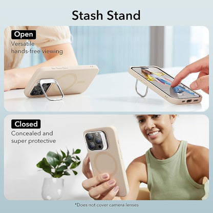 MagSafe-deksel for Apple iPhone 15 Pro, ESR, Cloud Soft Kickstand, Krem