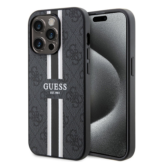 MagSafe-deksel for Apple iPhone 15 Pro, Guess, 4G Printed Stripes, Svart