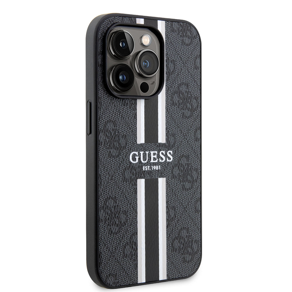 MagSafe-deksel for Apple iPhone 15 Pro, Guess, 4G Printed Stripes, Svart