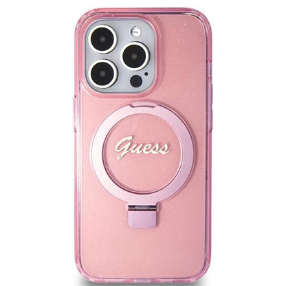 MagSafe-deksel for Apple iPhone 15 Pro, Guess, IML Ring Stand Glitter, Rosa