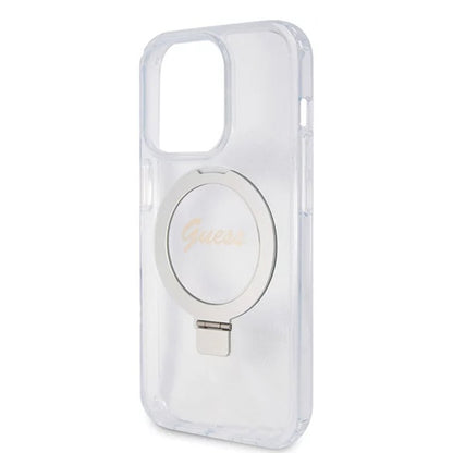 MagSafe deksel for Apple iPhone 15 Pro, Guess, IML Ring Stand Glitter, Gjennomsiktig