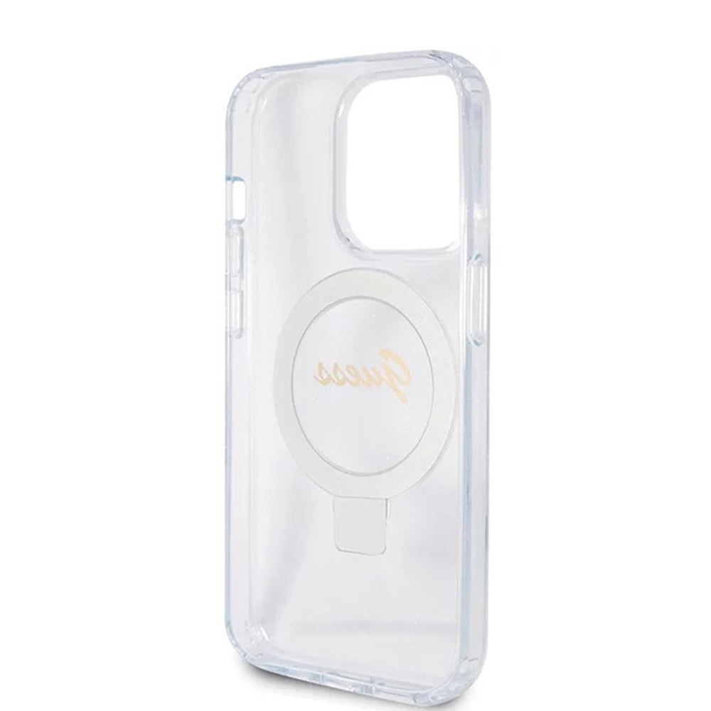 MagSafe deksel for Apple iPhone 15 Pro, Guess, IML Ring Stand Glitter, Gjennomsiktig