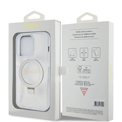 MagSafe deksel for Apple iPhone 15 Pro, Guess, IML Ring Stand Glitter, Gjennomsiktig