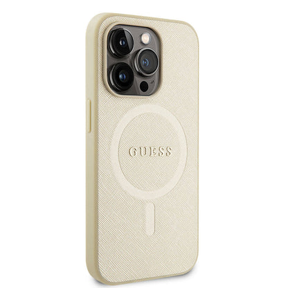 MagSafe-deksel for Apple iPhone 15 Pro, Guess, Saffiano, Beige
