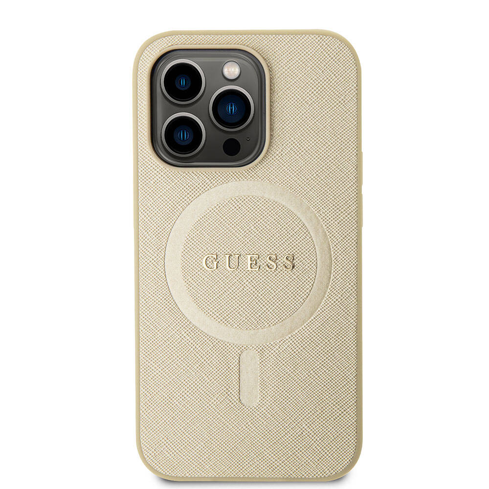 MagSafe-deksel for Apple iPhone 15 Pro, Guess, Saffiano, Beige