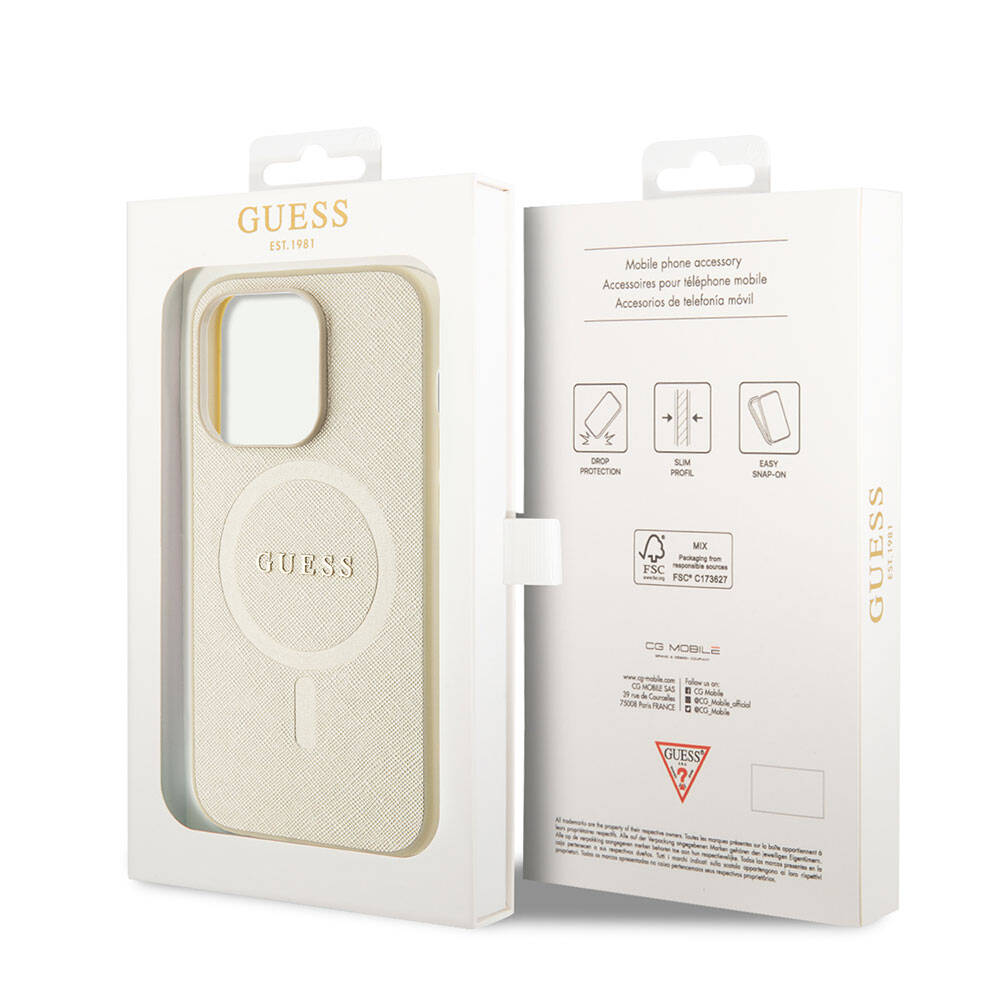 MagSafe-deksel for Apple iPhone 15 Pro, Guess, Saffiano, Beige