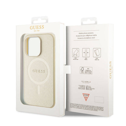 MagSafe-deksel for Apple iPhone 15 Pro, Guess, Saffiano, Beige