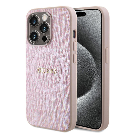 MagSafe-deksel for Apple iPhone 15 Pro, Guess, Saffiano, Rosa