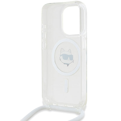 MagSafe-deksel for Apple iPhone 15 Pro, Karl Lagerfeld, IML Crossbody Choupette's Head with Strap, Gjennomsiktig