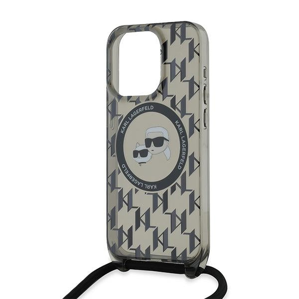MagSafe-deksel for Apple iPhone 15 Pro, Karl Lagerfeld, IML Crossbody Monogram Karl & Choupette's Heads, Svart