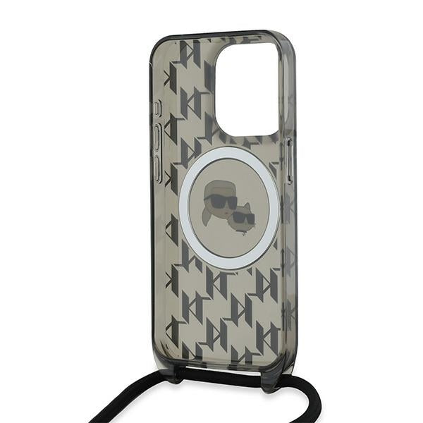 MagSafe-deksel for Apple iPhone 15 Pro, Karl Lagerfeld, IML Crossbody Monogram Karl & Choupette's Heads, Svart