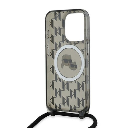 MagSafe-deksel for Apple iPhone 15 Pro, Karl Lagerfeld, IML Crossbody Monogram Karl & Choupette's Heads, Svart