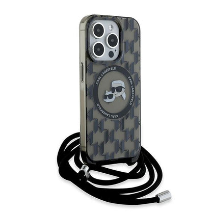 MagSafe-deksel for Apple iPhone 15 Pro, Karl Lagerfeld, IML Crossbody Monogram Karl & Choupette's Heads, Svart