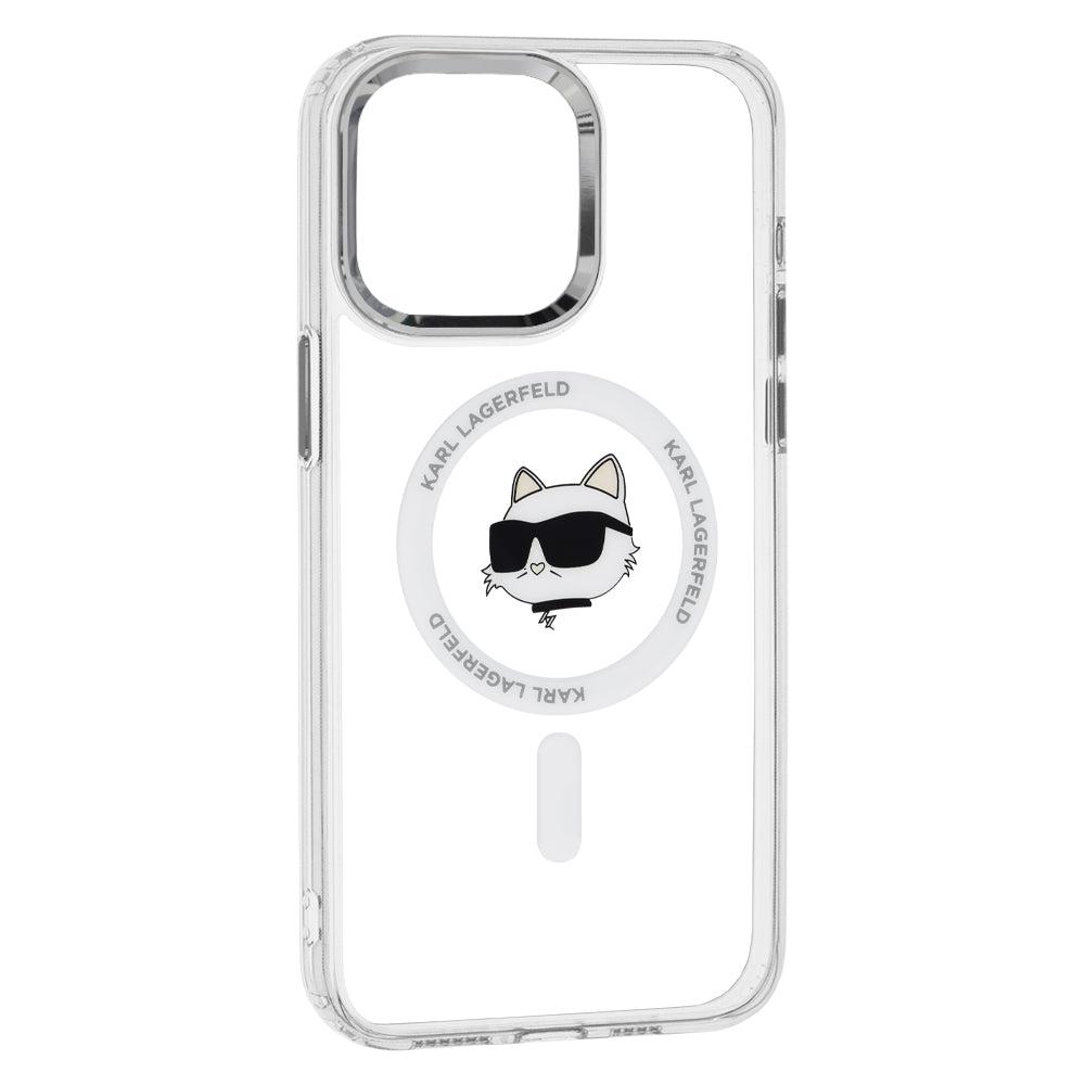 MagSafe-deksel for Apple iPhone 15 Pro, Karl Lagerfeld, IML Metal Choupette's Head, Hvit