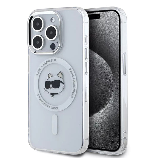 MagSafe-deksel for Apple iPhone 15 Pro, Karl Lagerfeld, IML Metal Choupette's Head, Hvit